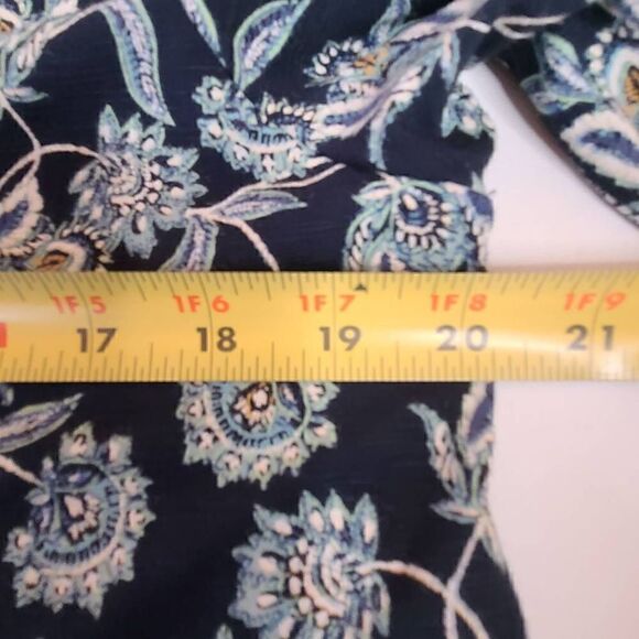 J Jill Womens Navy Blue Floral V Neck Comfortable Shift Dress Medium Petite - Picture 8 of 11